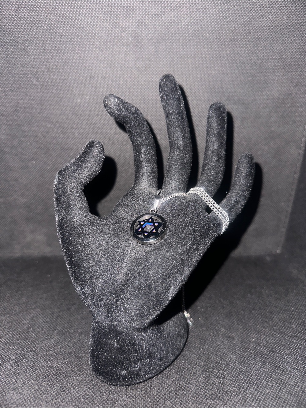 Sterling Silver Star of David Necklace in Silver and Blue